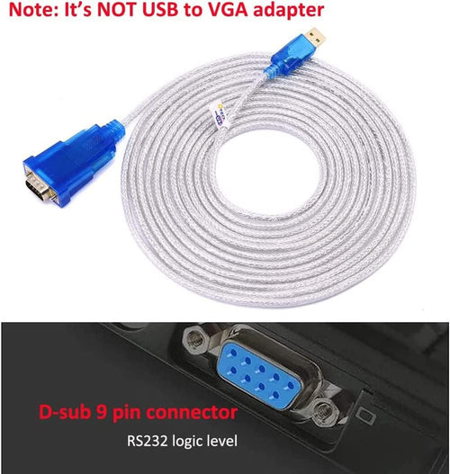 DTECH 10 Feet USB to DB9 Male Serial Adapter Cable with FTDI Chipset USB to RS232 Port Converter Compatible with Windows 11 10 8 7 Mac Linux