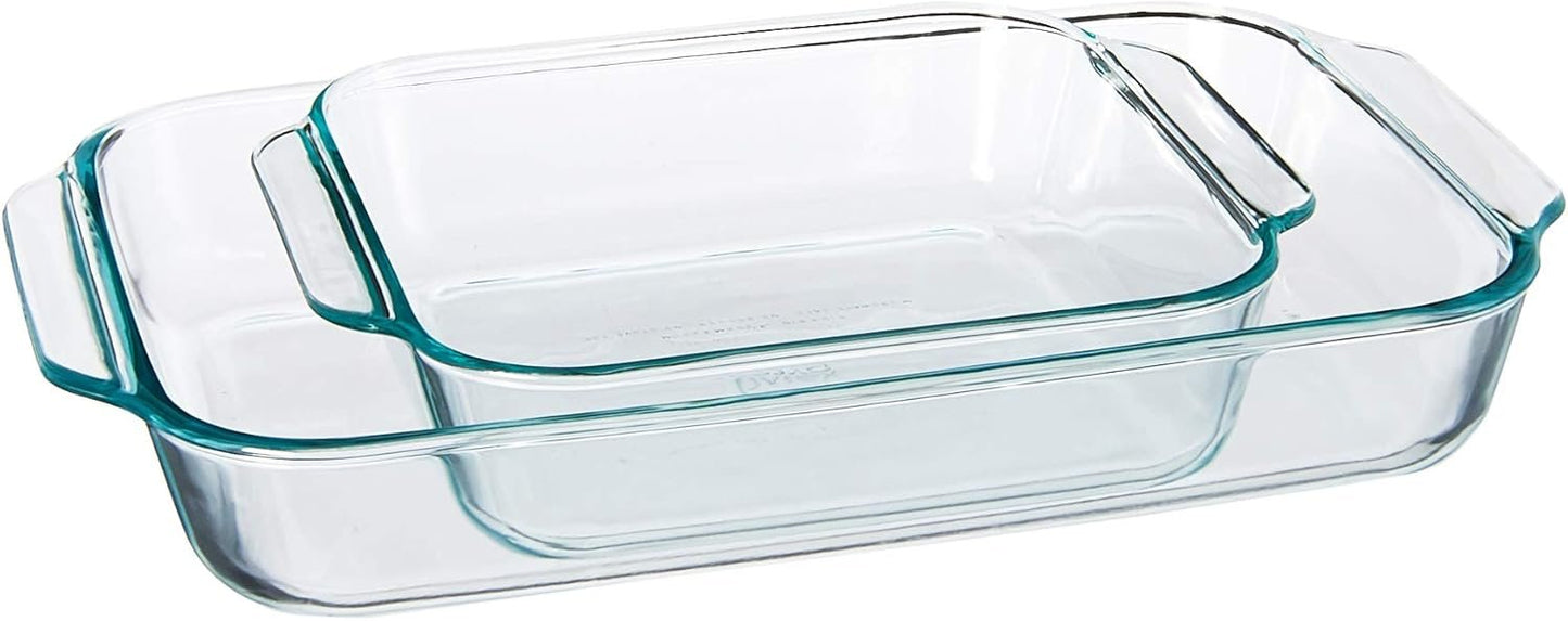 Pyrex 2Piece Basics Value Pack1-Basics 8"/2 dish1-Basics 3 Quart Oblong Bake Dish, 2.2, Clear