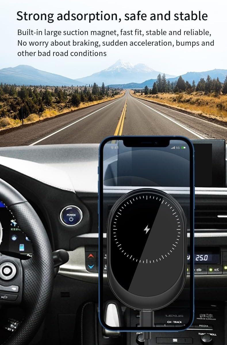 yuoscmc Car Charger Wireless, Magnetic Phone Holder with Wireless Charging, Universal Phone Mount Holder for Car Vent Wireless Charger iPhone 15/14/13, Samsung S24/S23/S22