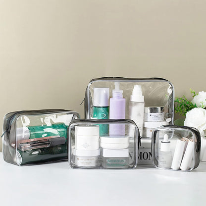 KEYRI 4 Pieces Transparent Toiletry Bags Travel Beauty Case Waterproof TSA Travel Bag Travel Bags Transparent Airplane Travel Kit Makeup Bag for Cosmetics Women Men, Black