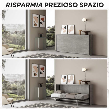 IMAGO FACTORY Kendo Single – Folding Single Bed (L.200 P.106 H.97) Horizontal Fold-Out Bed 100% Made in Italy, Concealed Beds (Mattress, Concrete)