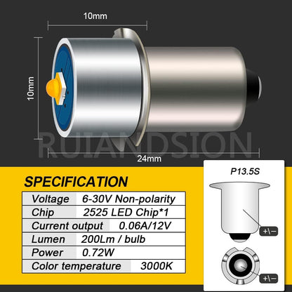 Ruiandsion - 10pcs P13.5S 6-24V 2525 3W 3000K Warm White LED Replacement Bulbs for DeWalt Tooling Torch Maglite Work Lantern Replacement Bulbs, Non-Polarity