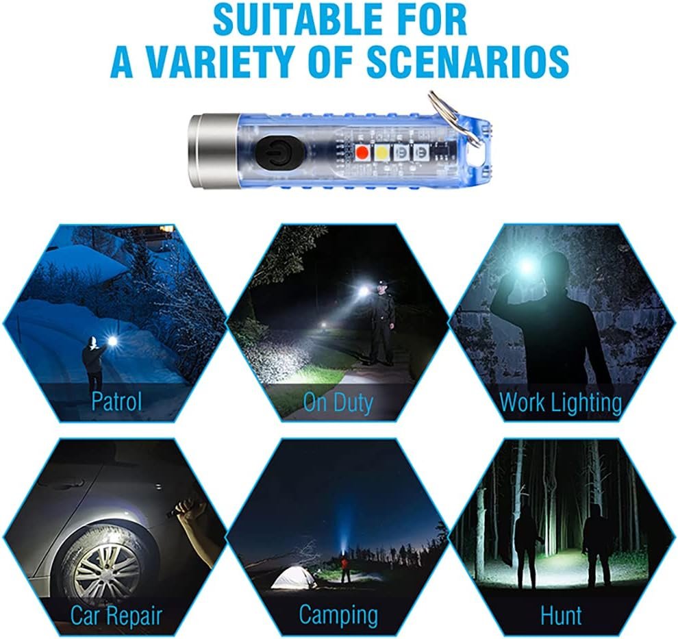 Mini Led Flashlight, Handheld Flashlight, 400 Lumens Outdoor EDC Rechargeable High Bright Multi-Functional Keychain Flashlight, with UV Light and Warning Light, P65 Water Resistant for Camping Hiking