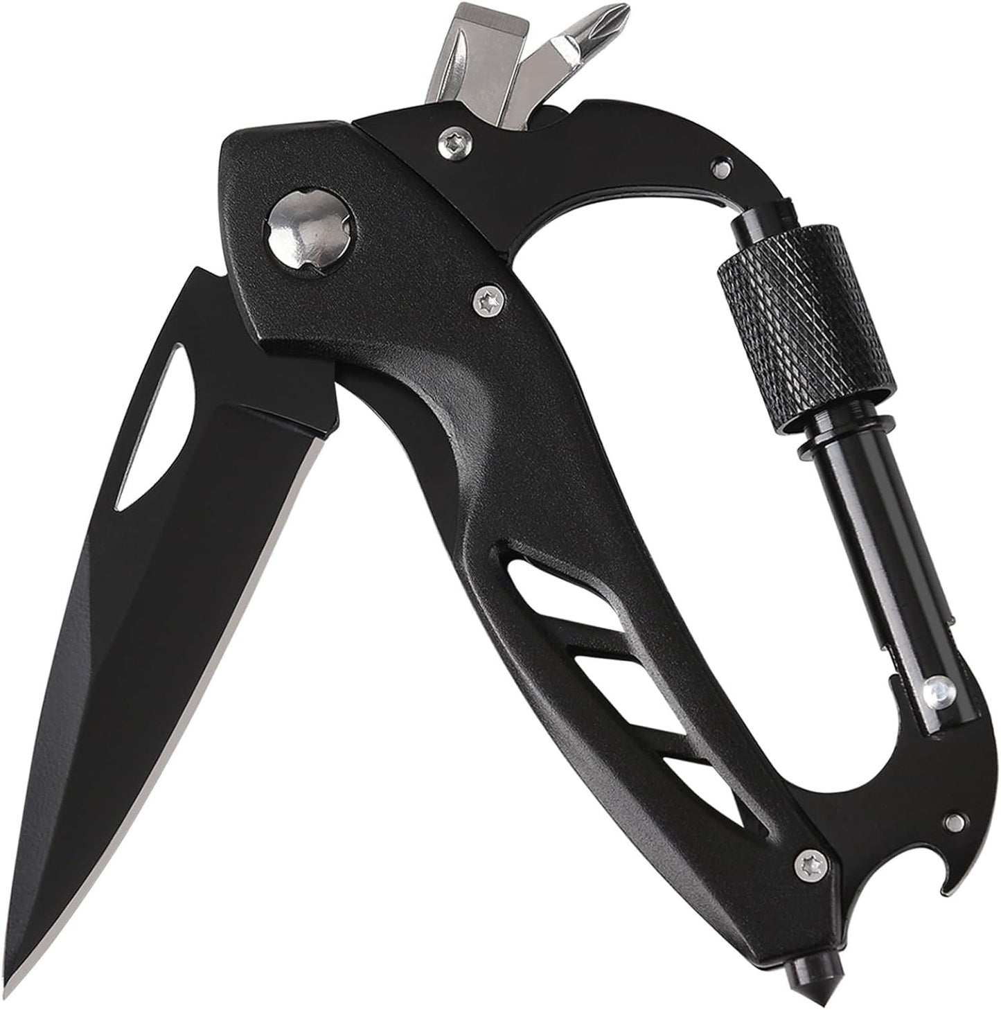 Multitool Carabiner with Folding Pocket Knife,EDC Carabiner Keychain with Bottle Opener, Window Breaker and Screwdriver,Survival Gear for Outdoor Camping Hiking