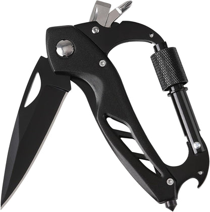 Multitool Carabiner with Folding Pocket Knife,EDC Carabiner Keychain with Bottle Opener, Window Breaker and Screwdriver,Survival Gear for Outdoor Camping Hiking