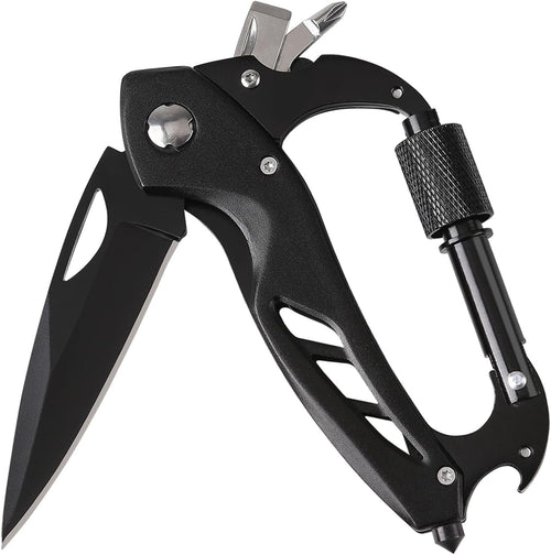 Multitool Carabiner with Folding Pocket Knife,EDC Carabiner Keychain with Bottle Opener, Window Breaker and Screwdriver,Survival Gear for Outdoor Camping Hiking
