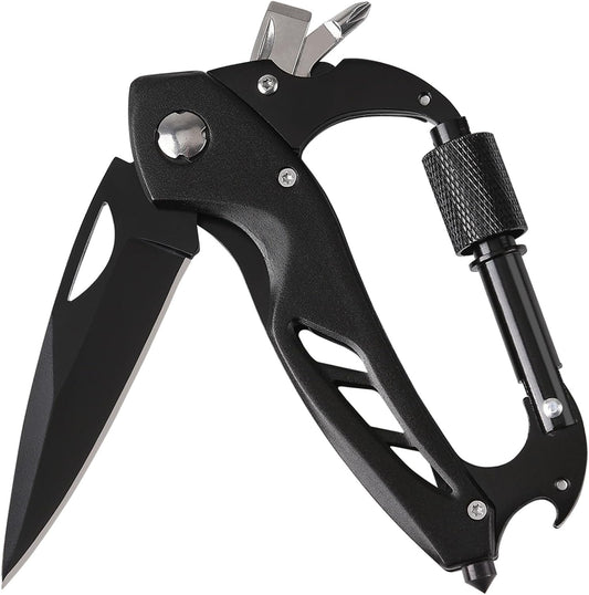 Multitool Carabiner with Folding Pocket Knife,EDC Carabiner Keychain with Bottle Opener, Window Breaker and Screwdriver,Survival Gear for Outdoor Camping Hiking