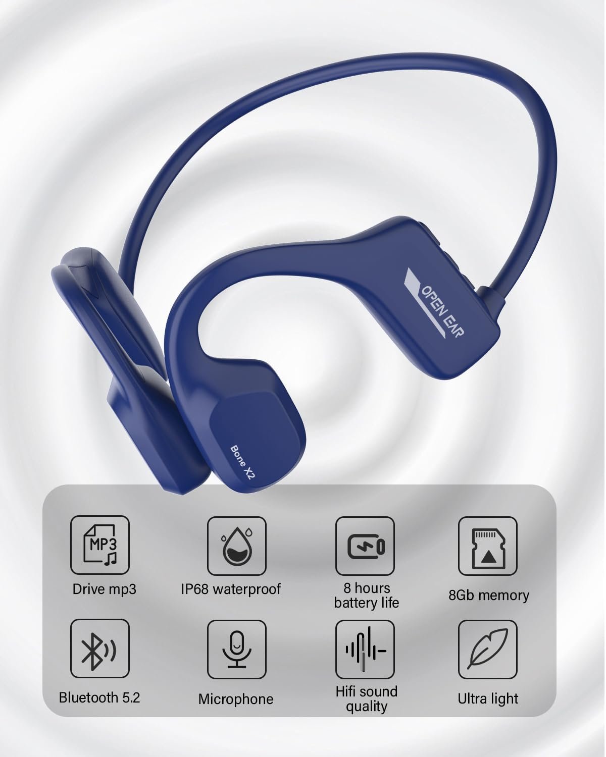SANOTO Bone Conduction Headphones Swimming Headphones, IP68 Waterproof Headphones, Open Ear Headphones Built-in MP3 8G Memory, Wireless Earphones Sport Headphones for Swimming, Running, Driving
