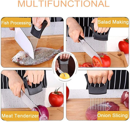 ESINAM Onion Slicer Holder, Premium Vegetable Slicer Cutter for Potato and Tomato, Sharp Stainless Steel Food Slicer Assistant Tool for Slicing Fruit Lemon and Meat