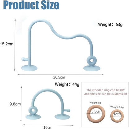 LYNSAN Suction Cup Toys Baby Silicone High Chair Toy with Wooden Rings Educational Montessori Sensory Learning Toys Gift for Kindergarten Bath Airplane Travel Car Toddlers Kids Boys Girls, Blue