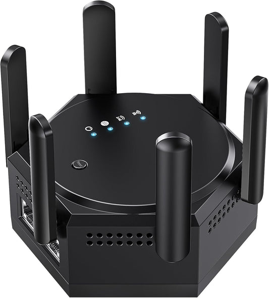 1200Mbps WiFi Repeater,WiFi Booster,WiFi Extender Up to 12880 Sq.Ft and 60 Devices,Dual Band 2.4GHz & 5GHz & 6 Antennas,Home Wireless Signal Booste with Ethernet Port