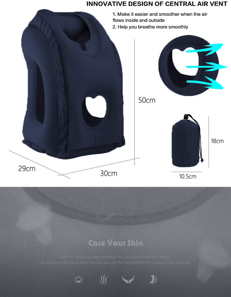 Kimiandy Inflatable Travel Pillow for Airplane, Inflatable Neck Air Pillow for Sleeping(Blue)