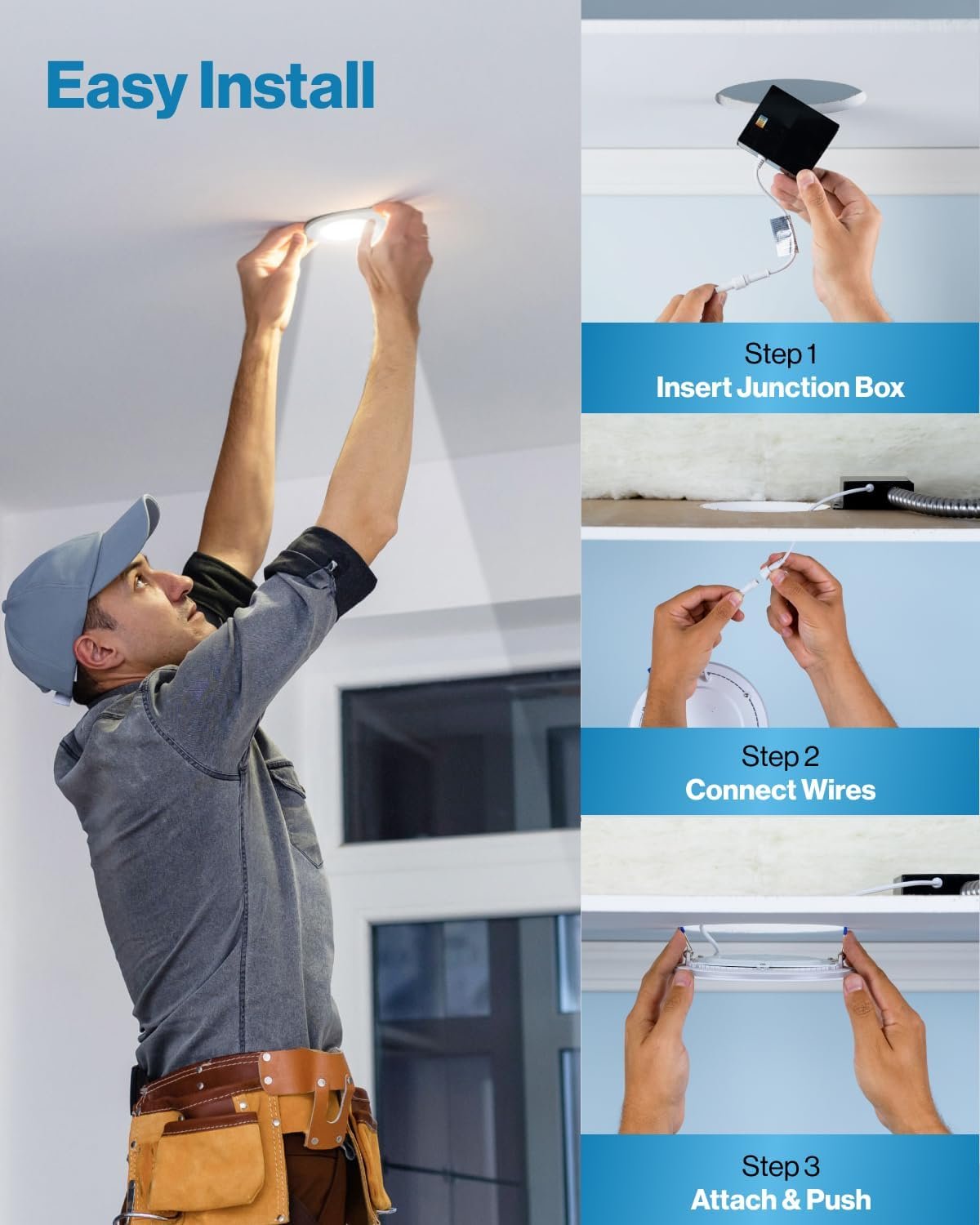 Sunco Lighting 12 Pack 4 Inch Slim LED Downlight with Junction Box,10W=60W, 650 LM, Dimmable, 3000K Warm White, Recessed Jbox Fixture, Simple Retrofit Installation - ETL & Energy Star