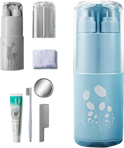 Travel Toiletry Cup Set, Multi-Functional Kit, Portable Travel Must-Haves, Compact Bathroom Organizer, Leak-Proof Containers, for Business Trip School Camping Use, 8.27 x 2.68 x 2.68 inches, blue