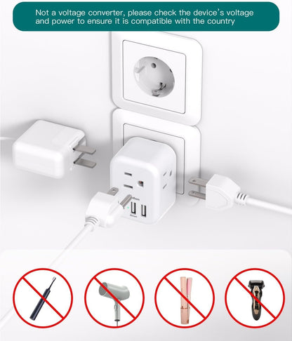 2-Pack Germany France Travel Plug Adapter, 3 Outlets and 3 USB Charging Ports(1 USB C), Addtam Type E/F International Power Adapter, Travel Essentials US to Europe France Germany South Korea