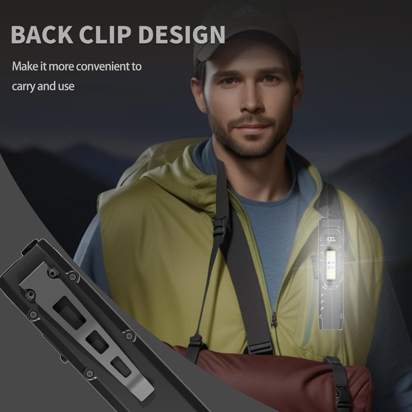 Ciwuzxs EDC Tactical Flashlight DT007, Compact 7 Mode Pocket LED Flashlight - 1500LM, USB-C Rechargeable Digital Display, IPX5 with Side Light and Clip for Everyday Carry Travel (1, Black)