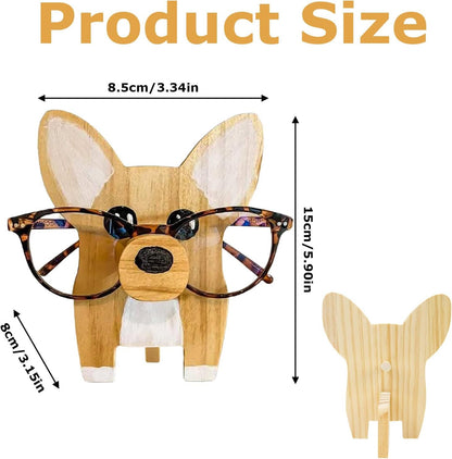 Creative Animal Glasses Stand, Wooden Corgi Eyeglass Holder, Spectacle Display Rack, Sunglasses Display Rack for Home Office Desk Decor Accessories