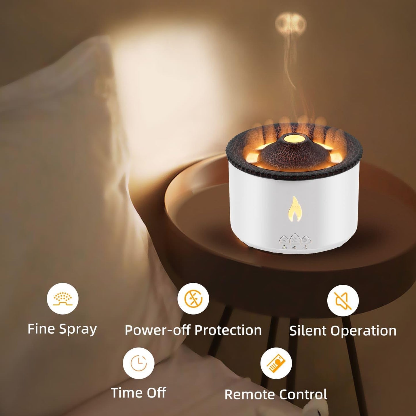 Mcbazel Volcano Humidifier Essential Oil Diffuser, 360mL Flame Air Diffuser Mist Diffuser Humidifier with Flame Light/Remote Control for Home, Office