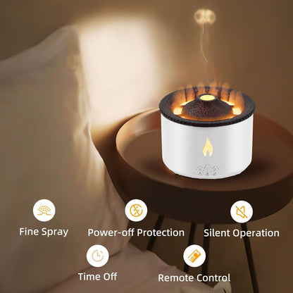 Mcbazel Volcano Humidifier Essential Oil Diffuser, 360mL Flame Air Diffuser Mist Diffuser Humidifier with Flame Light/Remote Control for Home, Office
