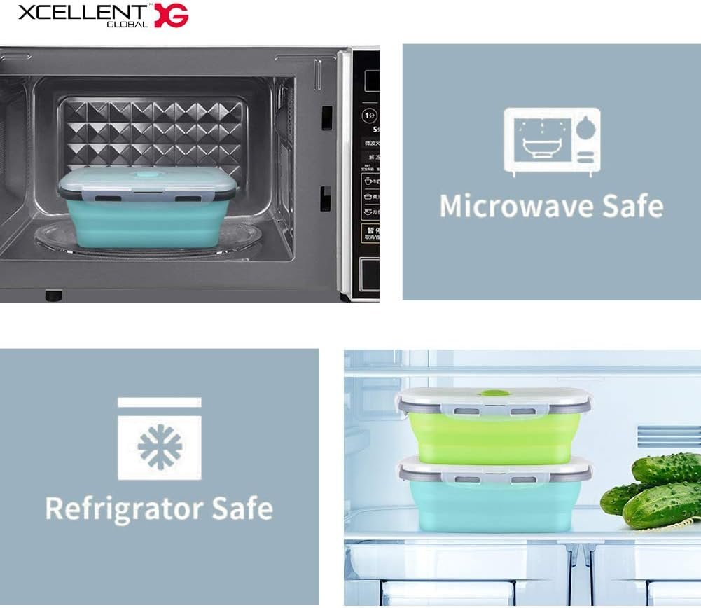 Xcellent Global Collapsible Silicone Food Storage Containers 4 Pack Lunch Bento Box BPA Free for Outdoor Camping, Hiking, Picnic CP012