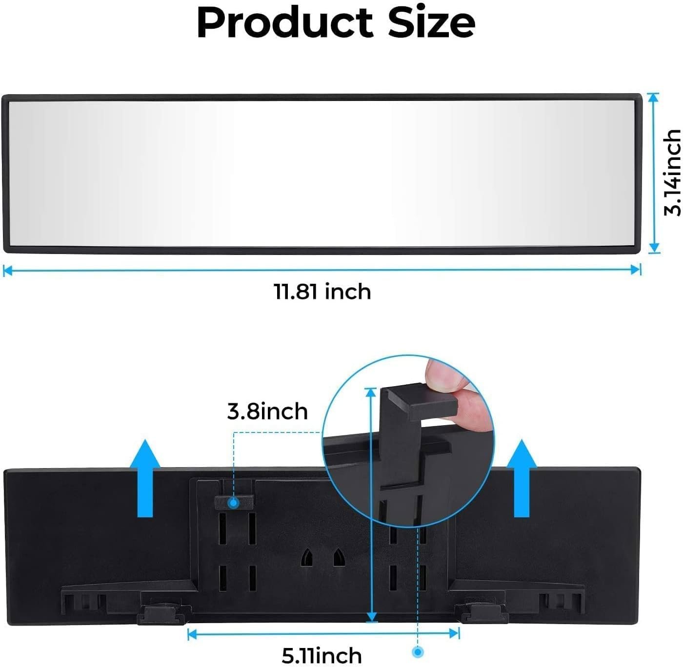 JOYTUTUS Rear View Mirror, Universal 11.81 Inch Panoramic Rearview Mirror, Interior Clip-on Wide Angle Rear View Mirror to Reduce Blind Spot Effectively for Car SUV Trucks