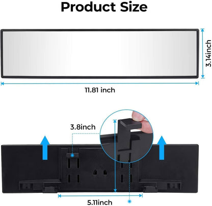 JOYTUTUS Rear View Mirror, Universal 11.81 Inch Panoramic Rearview Mirror, Interior Clip-on Wide Angle Rear View Mirror to Reduce Blind Spot Effectively for Car SUV Trucks