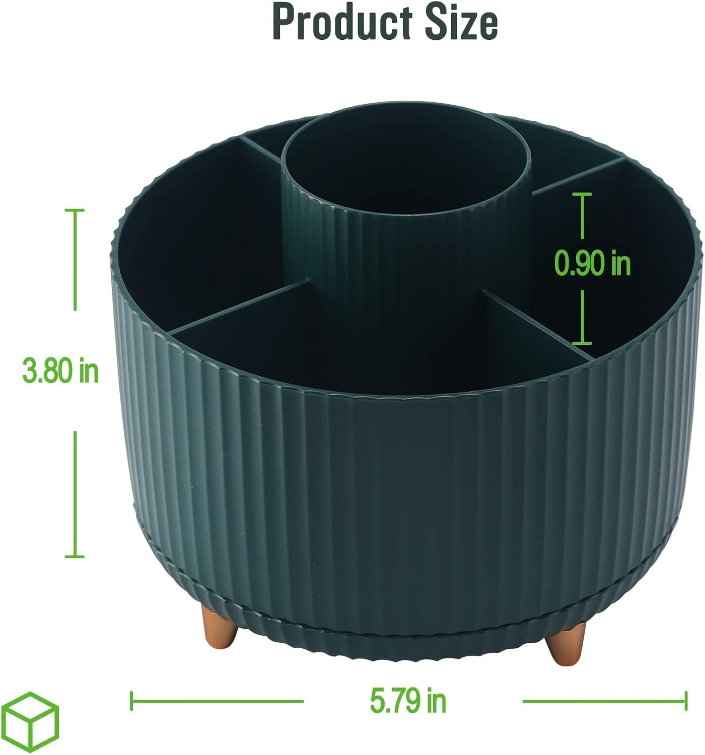 DOCMON Desk Organizer, Rotating Pen Pencil Holder for Desk, Spinning Desk Pen Organizer, Cute 5 Slots Pen Cup Pencil Cup for School, Office, Home - Dark Green