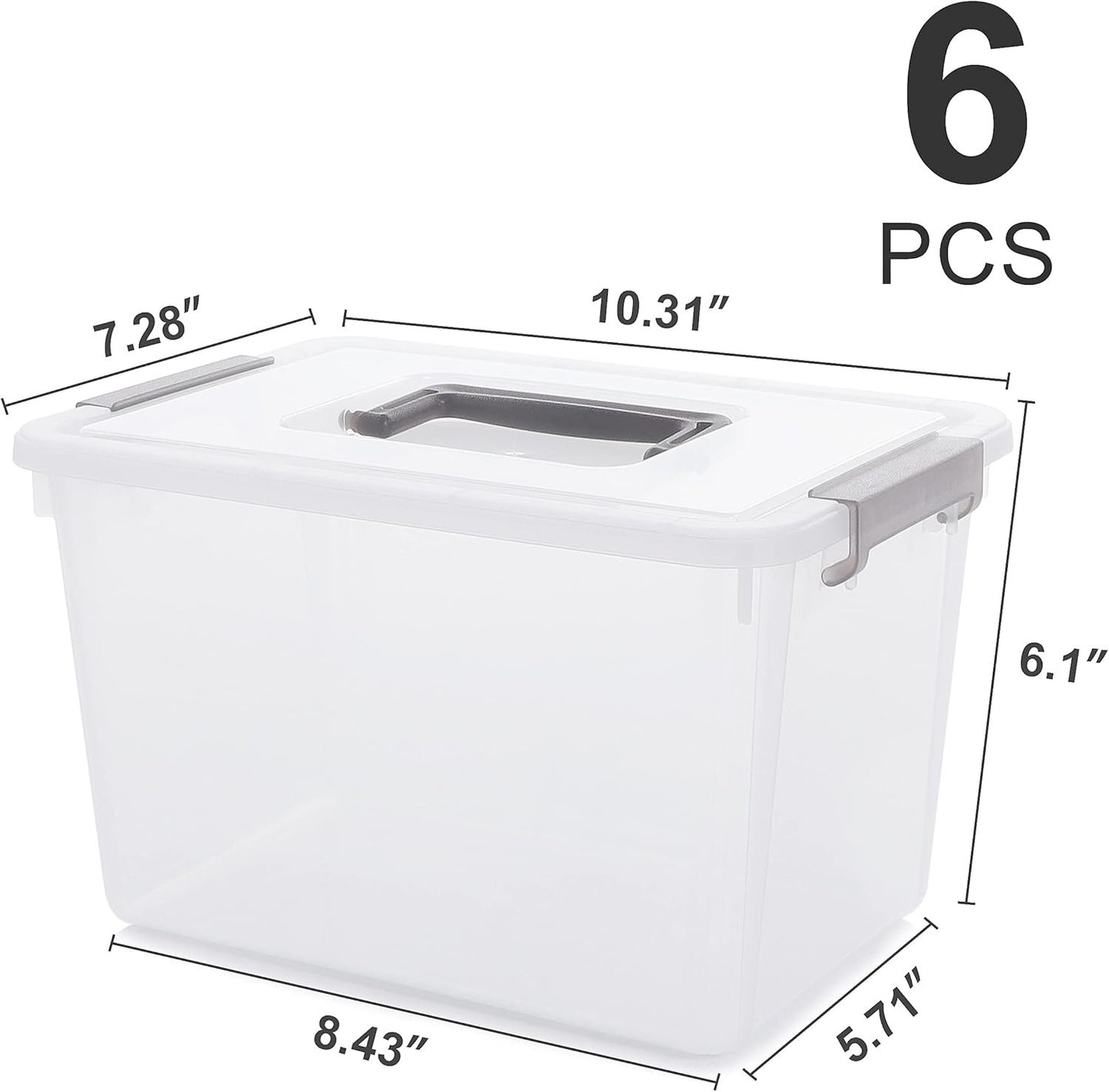 Citylife 6 Packs 5.3QT. Plastic Storage Bins with Latching Lids Clear Storage Box with handle Stackable Stoage Containers for Organizing Toys, Crafts, Tools