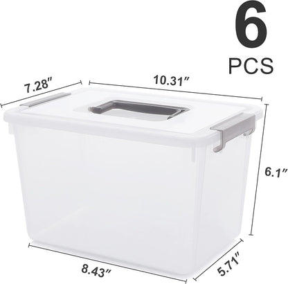 Citylife 6 Packs 5.3QT. Plastic Storage Bins with Latching Lids Clear Storage Box with handle Stackable Stoage Containers for Organizing Toys, Crafts, Tools