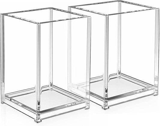MaxGear Pen Holder 2 Pack Clear Acrylic Pencil Holder for Desk, Pen Cups for Desk Supplies Holders, Acrylic Cup Holder for Toothbrush, Straw, Makeup Brush Holder, School Home Office Desk Accessories