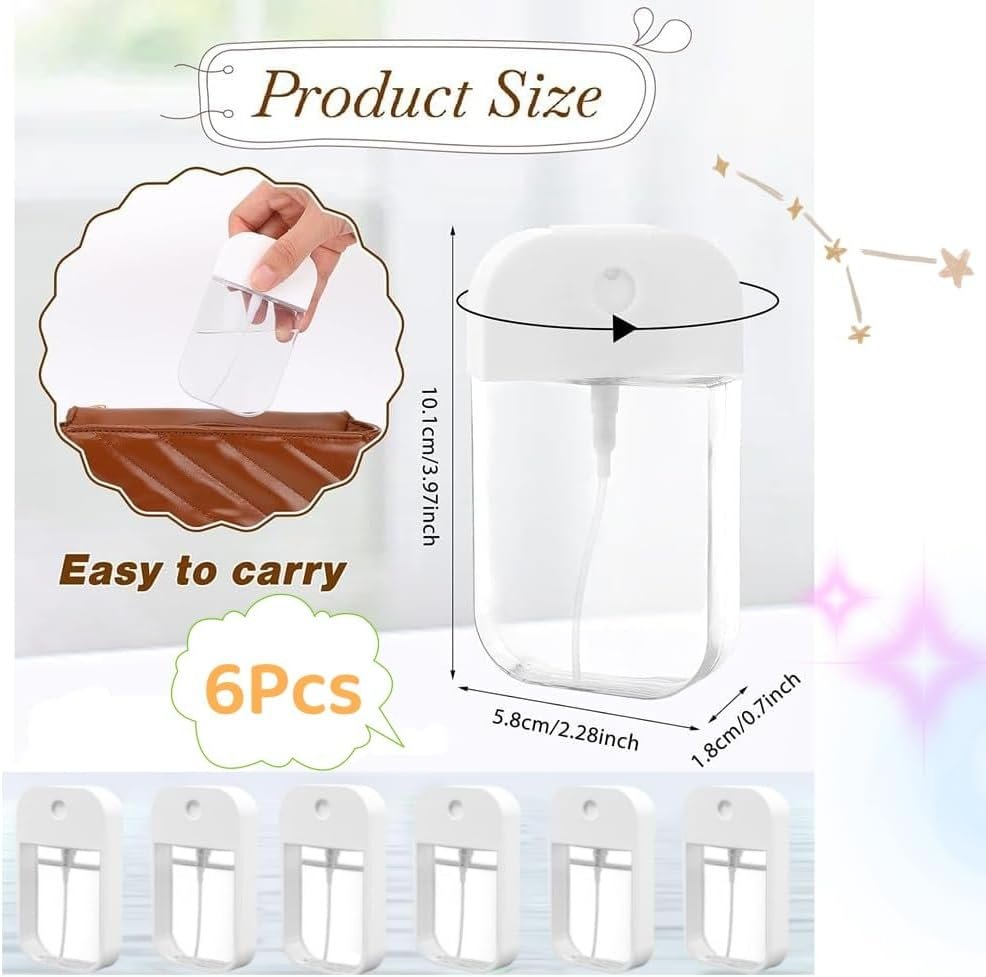 6 Pcs Travel Spray Bottle, 50ML Mini Refillable Cosmetic Perfume Atomizer, Portable Moisturizing Sprayer Box,Hand Wash Spray Bottle for Outdoors and Travel