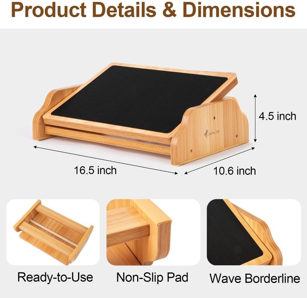 StrongTek Rocking Foot Rest Under Desk, Ergonomic Foot Stool with Three Adjustable Positions, Non-Slip Foot Step for Comfort & Stability, Enhance Work Posture & Circulation, Perfect for Office, Home