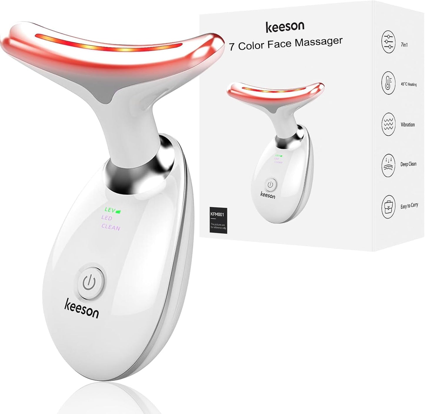 KEESON Red Light Therapy for Face, 7 in 1 Neck Face Massager -Based on Triple Action LED, Vibration and Thermal Technologies, 7 Color LED Skin Rejuvenation for Facial Massager & Neck Beauty Device