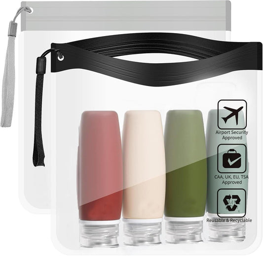 TSA Approved Clear Travel Toiletry Bag 2 Pack-H HOME-MART Airport Security Liquid Bag 20 x 20cm,Travel Accessories Makeup Essentials Luggage Clear TSA Approved Travel Toiletry Bag for Men Women