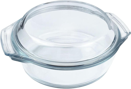 Glass Casserole Dish With Glass Lid, Covered Glass Microwavable Bowl Oven Safe, Easy Grab Glass Baking Dish for Oven (0.75 QT)