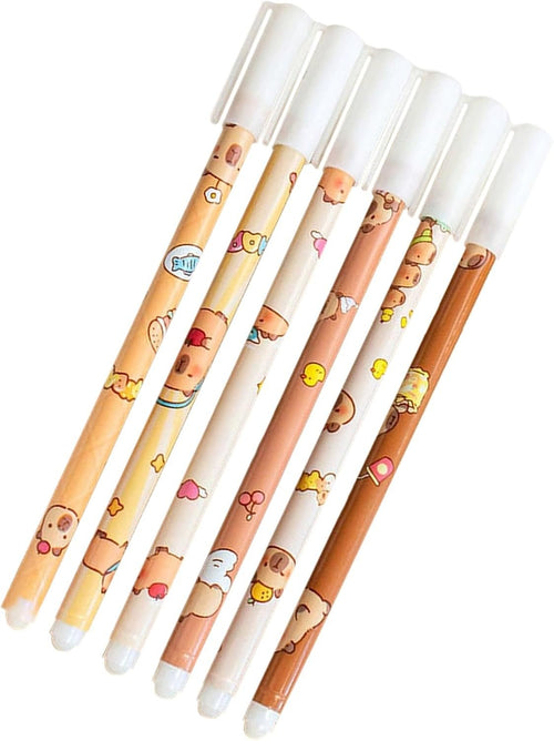 Erasable Pens,Set Of 6 Capybara Pattern Colorful Gel Pens | With Eraser, Fade-Resistant, Comfort-Grip Stationery Set For Art Sketching School Assignments