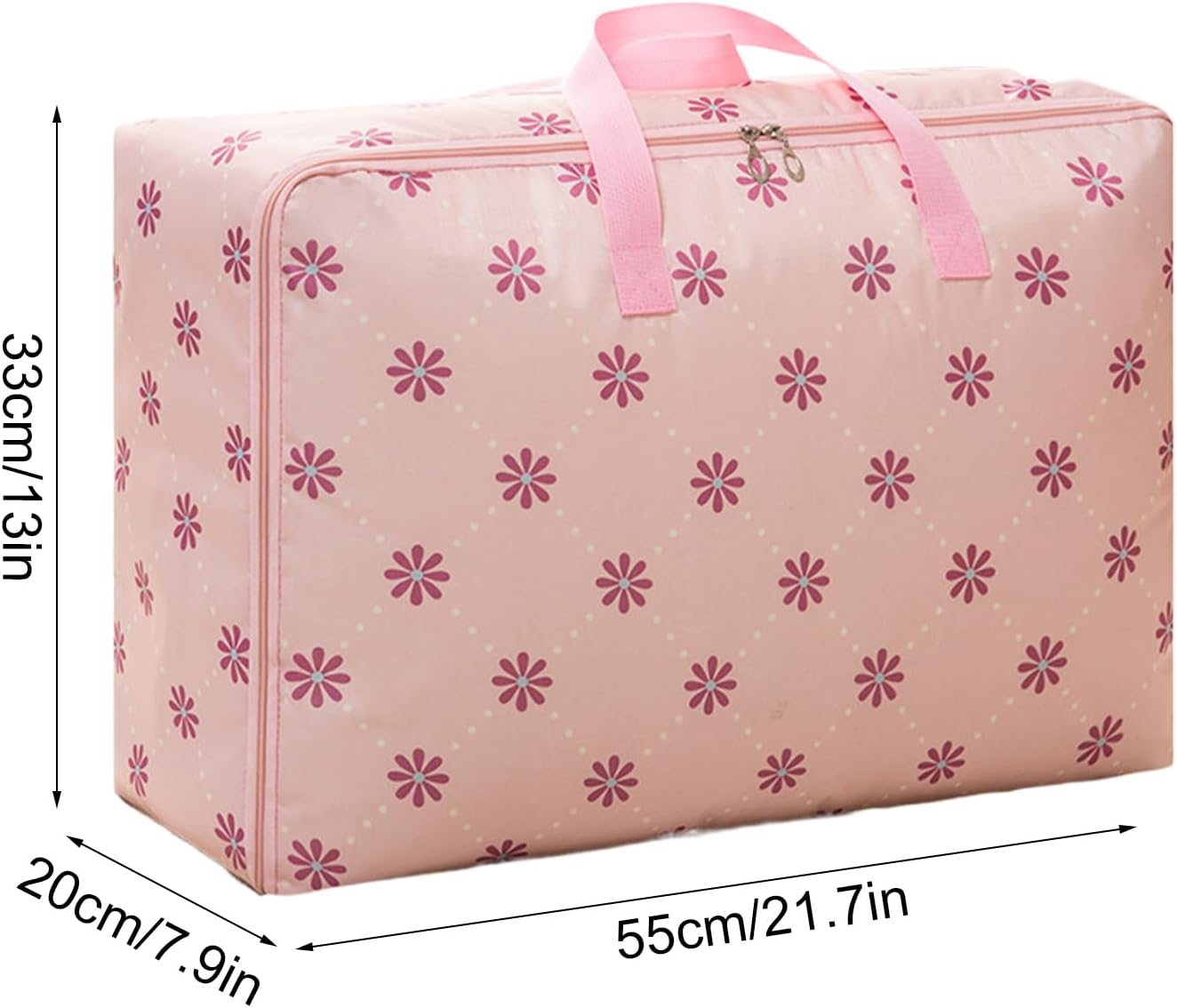Storage Bags, Waterproof Foldable Zippered Organizer, Oxford Cloth Pvc Handbag for Bedding, Blankets, Dorm, Moving, Closet Storage, 21.7x13x7.9 Inches, Pink, Navy Blue