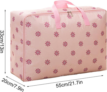 Storage Bags, Waterproof Foldable Zippered Organizer, Oxford Cloth Pvc Handbag for Bedding, Blankets, Dorm, Moving, Closet Storage, 21.7x13x7.9 Inches, Pink, Navy Blue