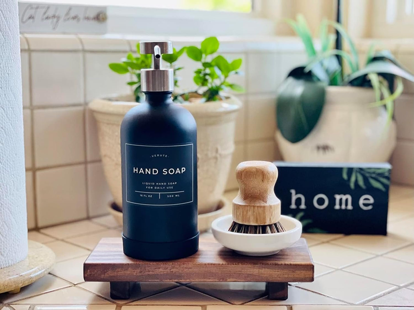 Wood Pedestal Soap Stand, Farmhouse Wood Riser, Soap Dish Holder/Tray Counter Decor for Bathroom Kitchen, Rustic Candle Plant Holder, Display Rectangular Decorative (Antique Walnut)