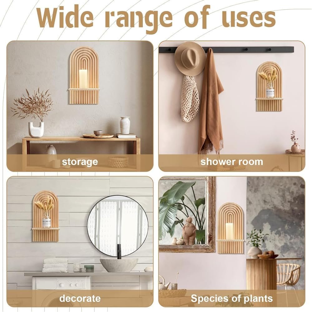 2 Pcs Boho Wooden Rainbow Wall Shelves Wall Mount Wooden Shelves Modern Shelf for Living Room Bathroom Bedroom Classroom Office Nursery Wall Decor