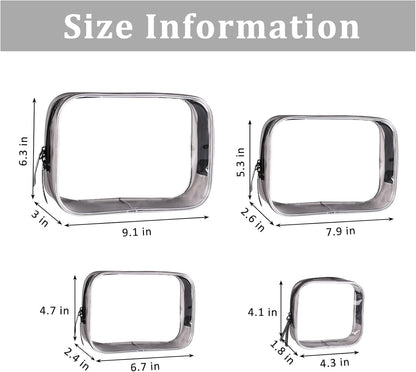 4Psc Toiletry Transparent Bag Set, Waterproof Organizer Airplane Cosmetic Storage Clear Bag for Makeup Transporting Liquids Family Travel Women Men Children
