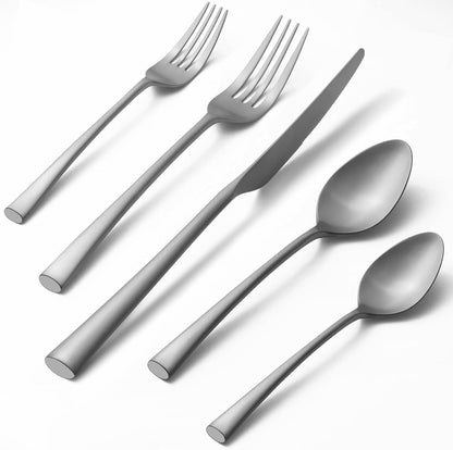 Alata Bailey 20-Piece Forged Silverware Set Stainless Steel Flatware Set,Service for 4,Include Fork Spoon Knife,Matte Polished Cutlery Set,Utensil Sets for Home Restaurant Wedding,Dishwasher Safe