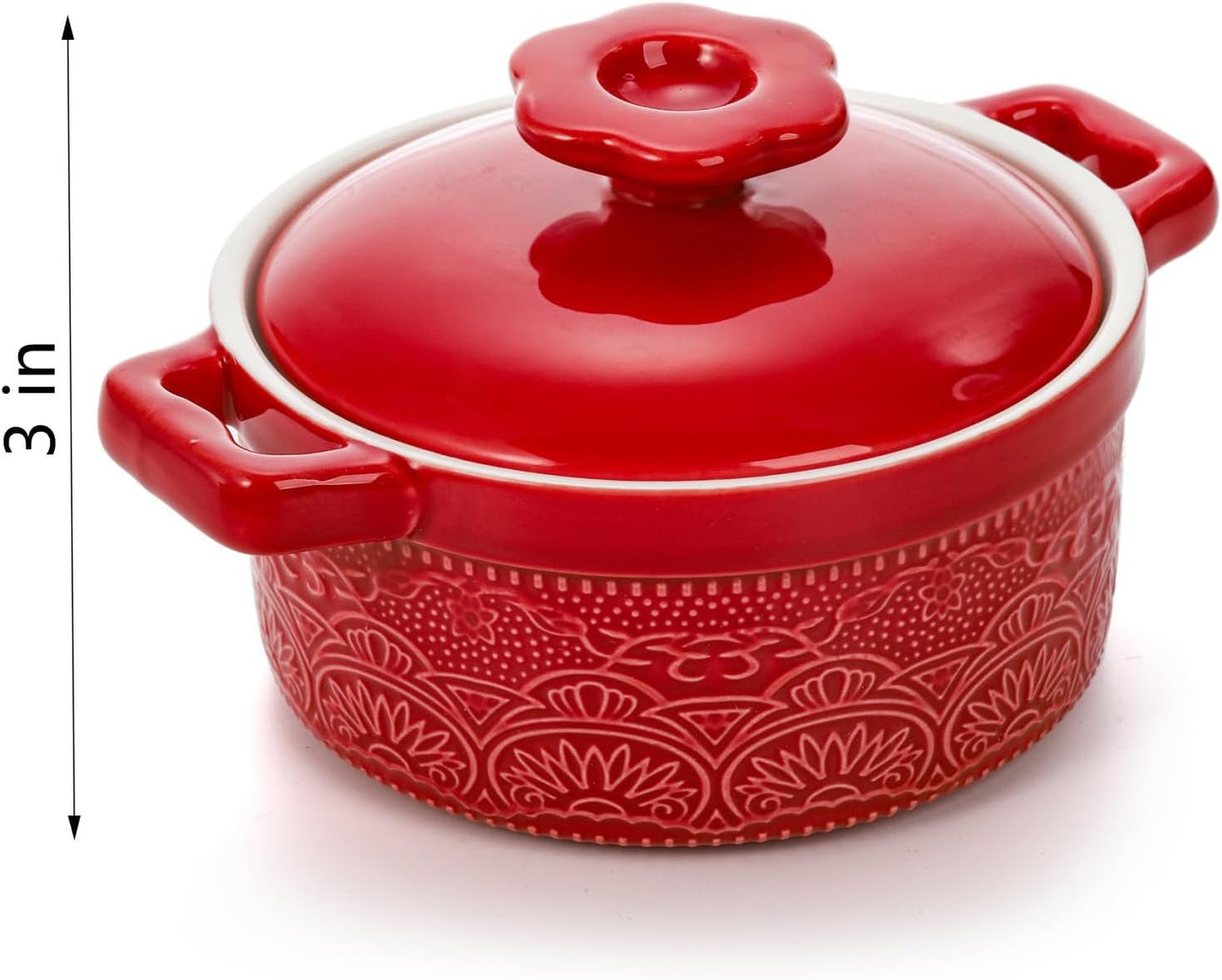 Hacaroa Set of 6 Mini Cocotte with Lid, 8 Oz Ceramic Ramekins with Handles, Small Casserole Dishes Individual Serving Pot for Baking, Soufflé, Soup, Cobbler, Oven Safe, 6 Colors