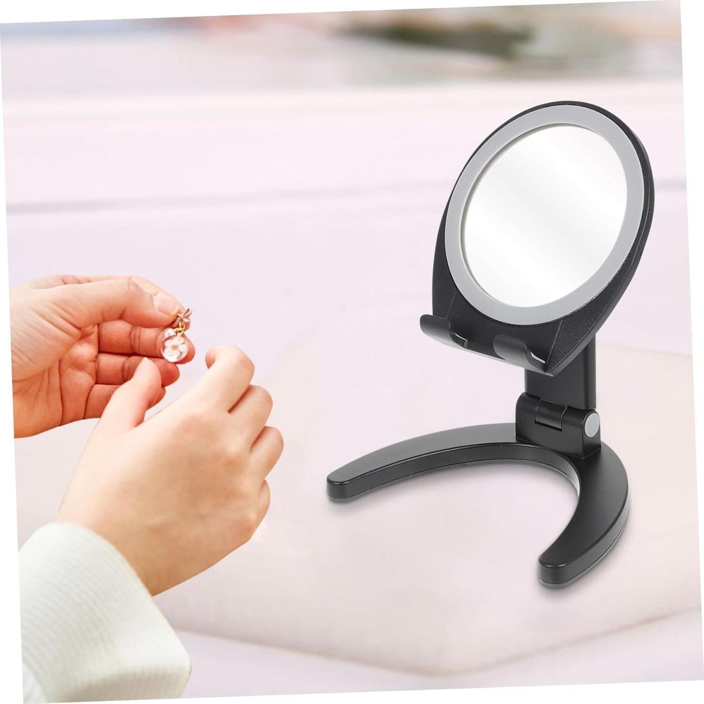 CHILDWEET Adjustable Mobile Phone Holder Desk Phone Stand Mirror Folding Design Compact for Travel for Live Streaming Entertainment