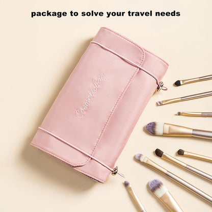 Travel Makeup Brush Organizer - Roll Up Brush Case, Portable Makeup Brush Holder | Makeup Brush Case, Compact Brush Holder, Essential Pe Accessory, pink, Please refer to description