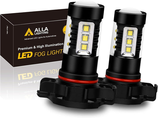 Alla Lighting Bright 5201 DRL PS19W 5202 LED Fog Lights Bulbs PS24WFF 12085C1, 6000K Xenon White Fog Lamps Replacement 3200 Lumens Upgrade