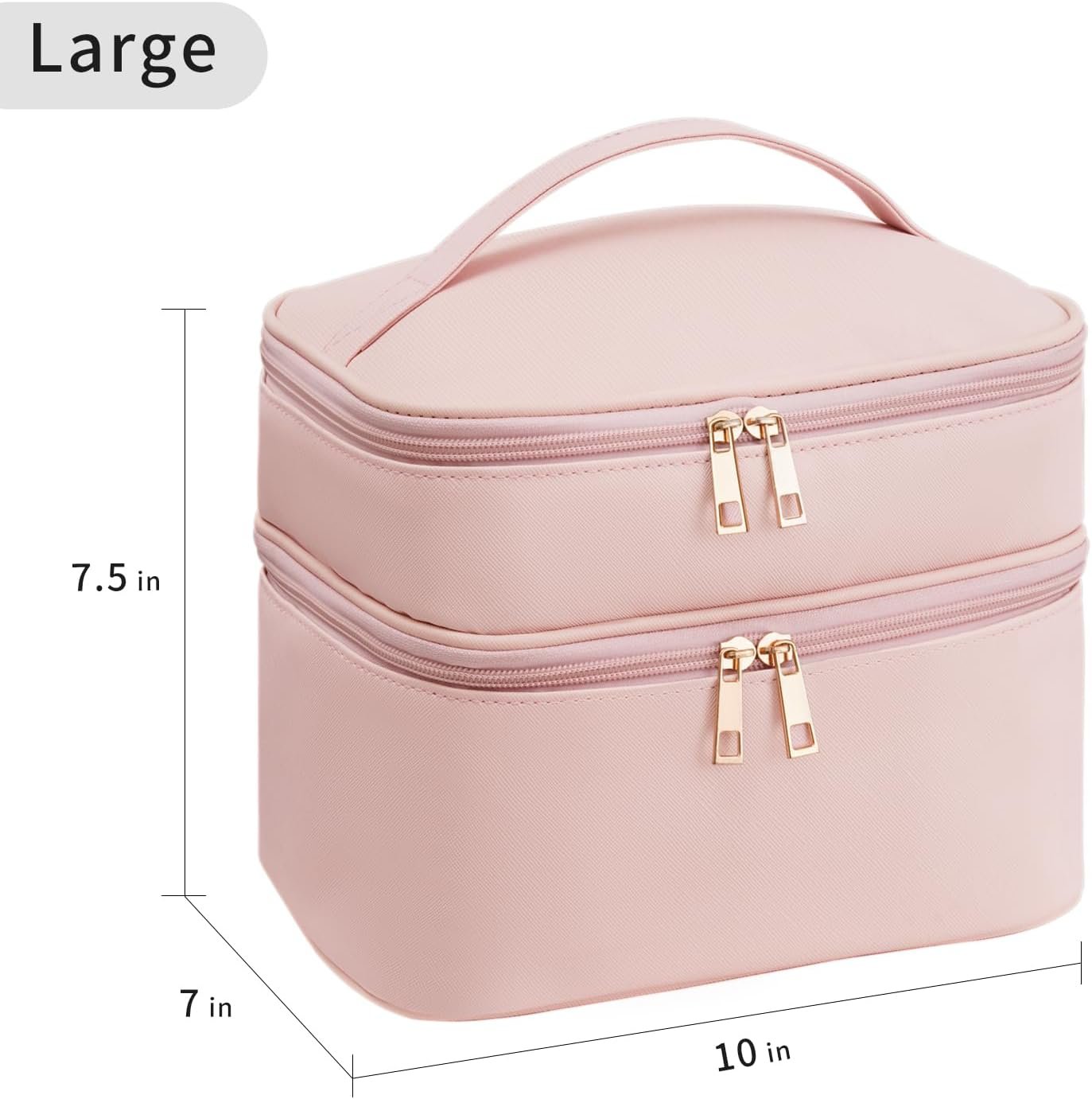 Onilife Double Layer Travel Makeup Bag, Portable Cute Cosmetic Bag Large Make Up Organizer Case Toiletry Bag for Women Girls with Handle and Removable Divider, Pink