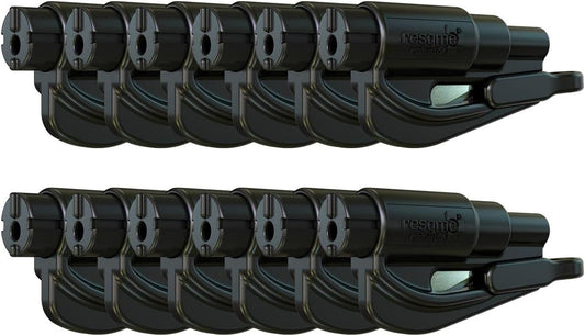 Resqme Family Pack of 12, The Original Emergency Keychain Car Escape Tool, 2-in-1 Seatbelt Cutter and Window Breaker, Made in USA, Black