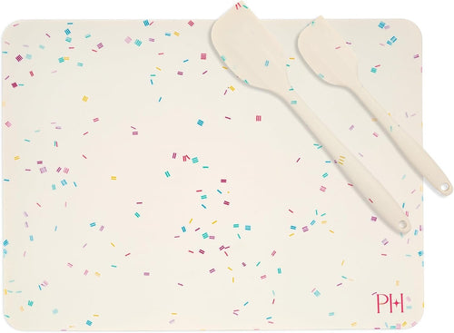 Paris Hilton Sprinkles Baking Set, Reusable Nonstick Food-Safe Silicone Baking Mat, Large and Small Spatulas, Oven Safe to 450Â°F, Dishwasher Safe, Made Without BPA, 3-Piece Set, Multicolor