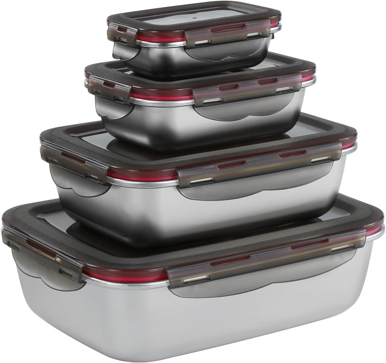 YLARMY 4PCS Stainless steel Food Storage Container with lids - Leakproof & Airtight for Kitchen,Meal Prep Lunch Box, Stackable Leftover Containers for Freezer Oven Safe - 220ml/600ml/1500ml/2900ml
